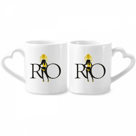 

Rio Brazil Carnival Yellow Girl Couple Porcelain Mug Set Cerac Lover Cup Heart Handle