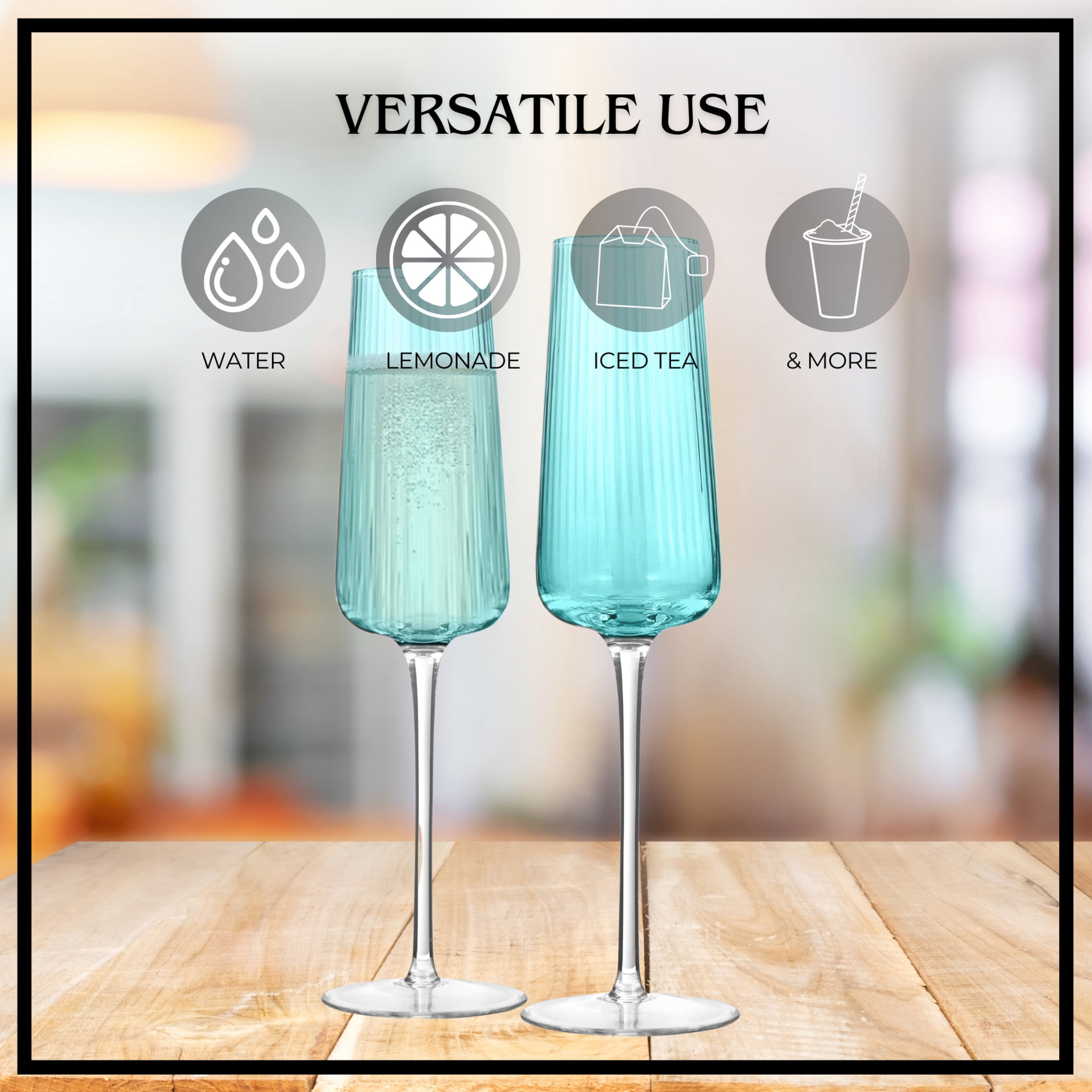 Artland Soho Optic 8.5 oz Champagne Flute, Set of 4 - Modern Contemporary Stemmed Glasses - Ideal for Weddings, Parties, Prosecco, Sparkling Wine, Excellent Gift Idea, Dishwasher Safe (Turquoise)