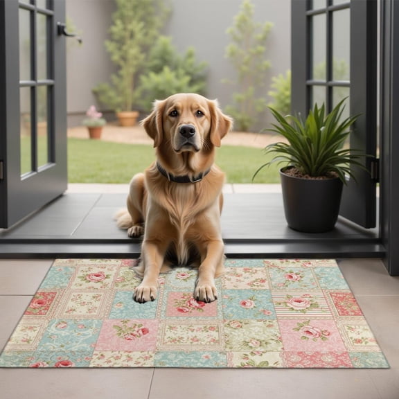 Pioneer Flower Floral Print Pattern Door Rugs,Washable Non Slip Door Mats Indoor,Decorative Door Mats,Entry Mat Indoor for Entrance,Bedroom,Kitchen,Bathroom,20"x32"