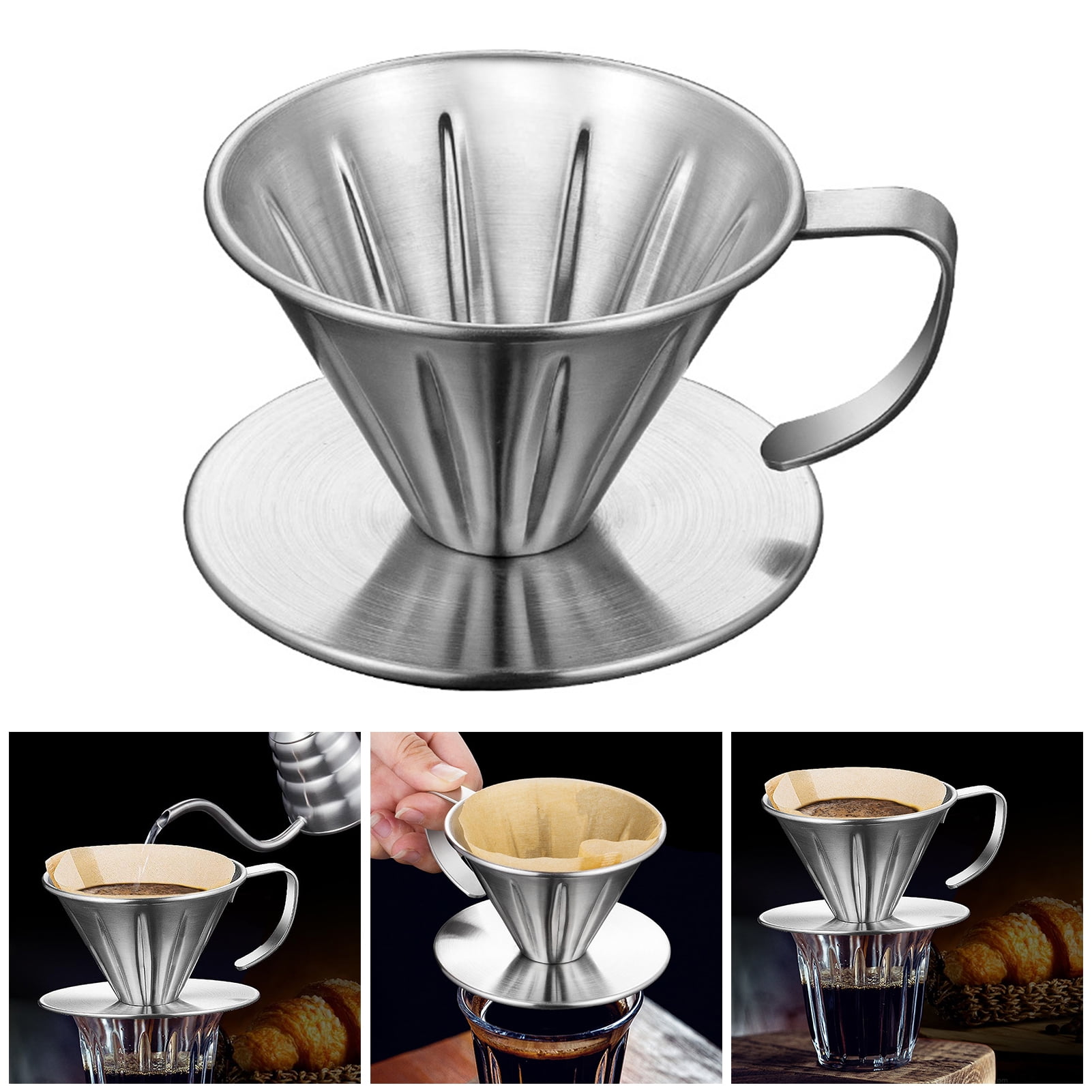  Segarty #2 Pour Over Coffee Maker, Single Cup Black Ceramic  Coffee Dripper, 1 Set Size No.2 Reusable Filter Cone Drip Holder Slow Brewer  with 3 Holes Flat Bottom for Travel, Camping