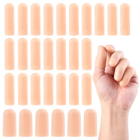 30 Pcs Gel Finger Cots, 2 Sizes Thumb Protector, Soft Finger Covers for Cuts, Fingertip Protector for Embroidery, Cutting, Hands Cracking, Corns, Blisters, and Calluses Protect, Nude