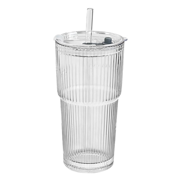 20oz Ribbed Glass Tumbler (6.4×2.4in), Vertical Striped Iced Coffee Cup, Leak-Proof Travel Mug for Home & On-the-Go(With Lid & Straw Options)