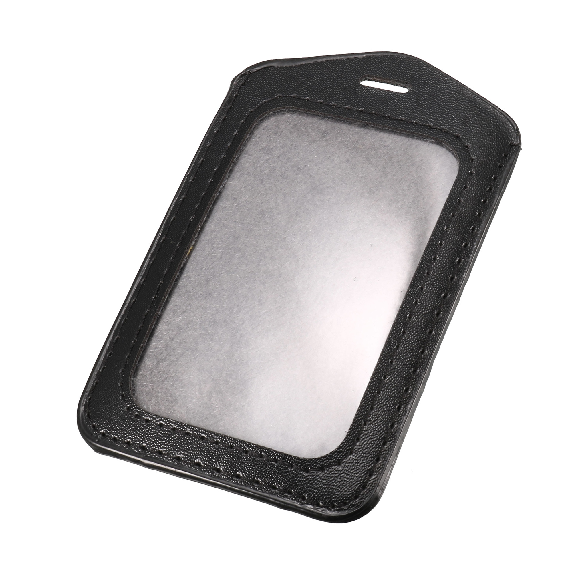 Unique Bargains Faux Leather Neck Strap Vertical Work Bussiness Card Holder Black