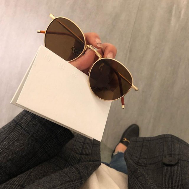 Gafas de sol polarizadas adelgazantes para mujer, gafas de sol de metal retro de moda para mujer, gafas de sol de cara pequeña marrón