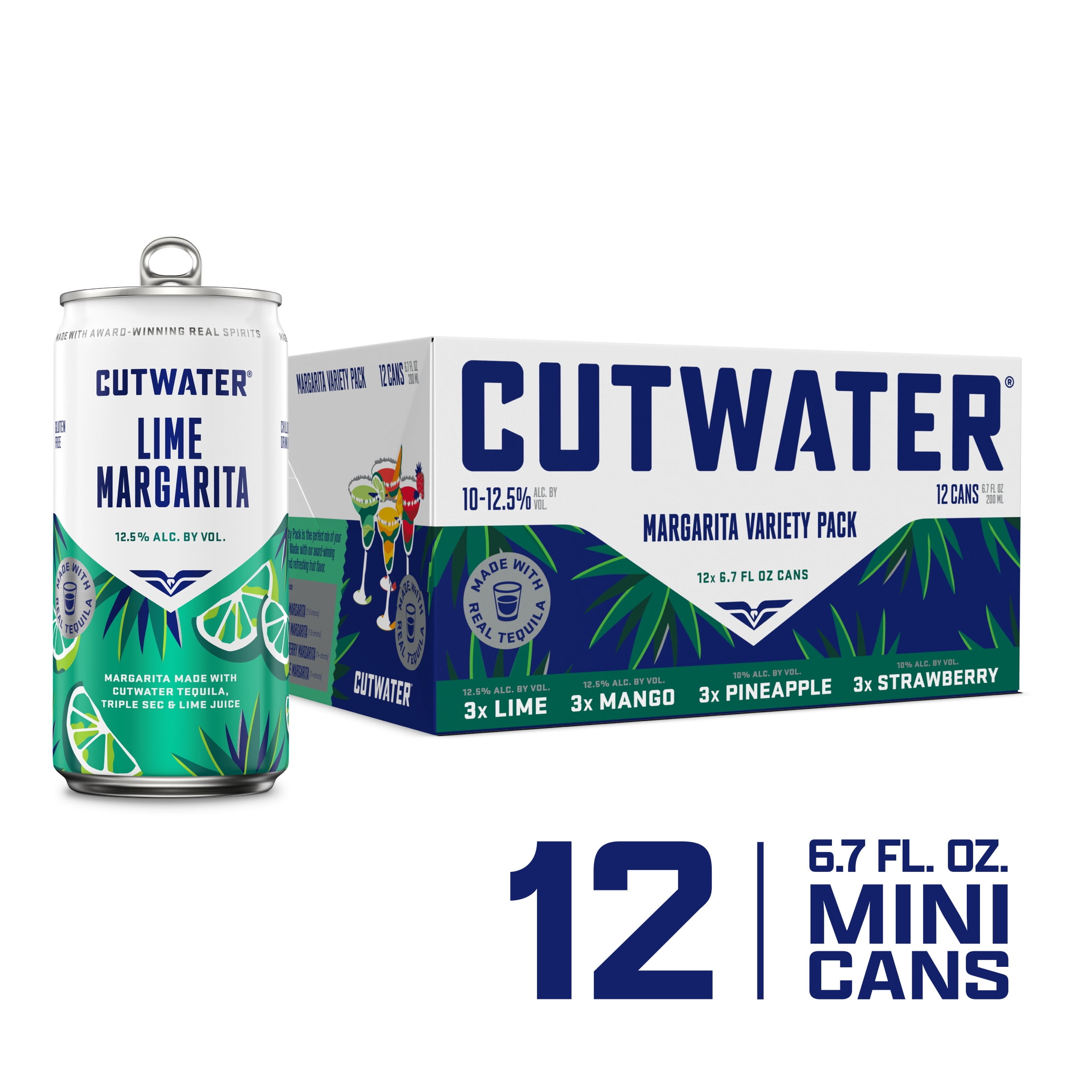 Cutwater Mini Margarita Variety, 12 pack, 200ml Aluminum Cans, 12.5% ABV