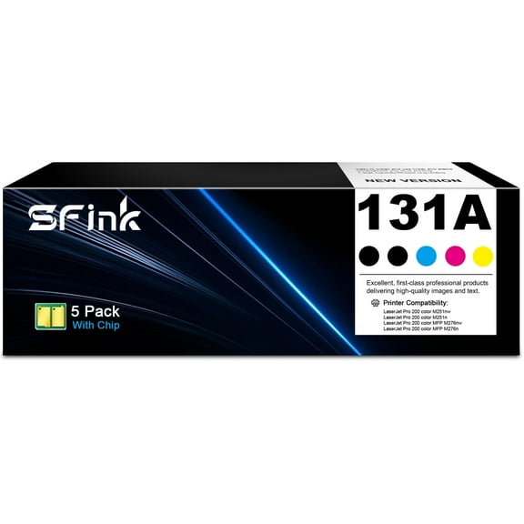 131A 5 Pack Toner Cartridges Compatible for HP 131A CF210A CF211A CF212A CF213A  for  LaserJet Pro 200 Color M251n M251nw ,MFP M276n M276nw Pritner （ 2Black Cyan Yellow Magenta)