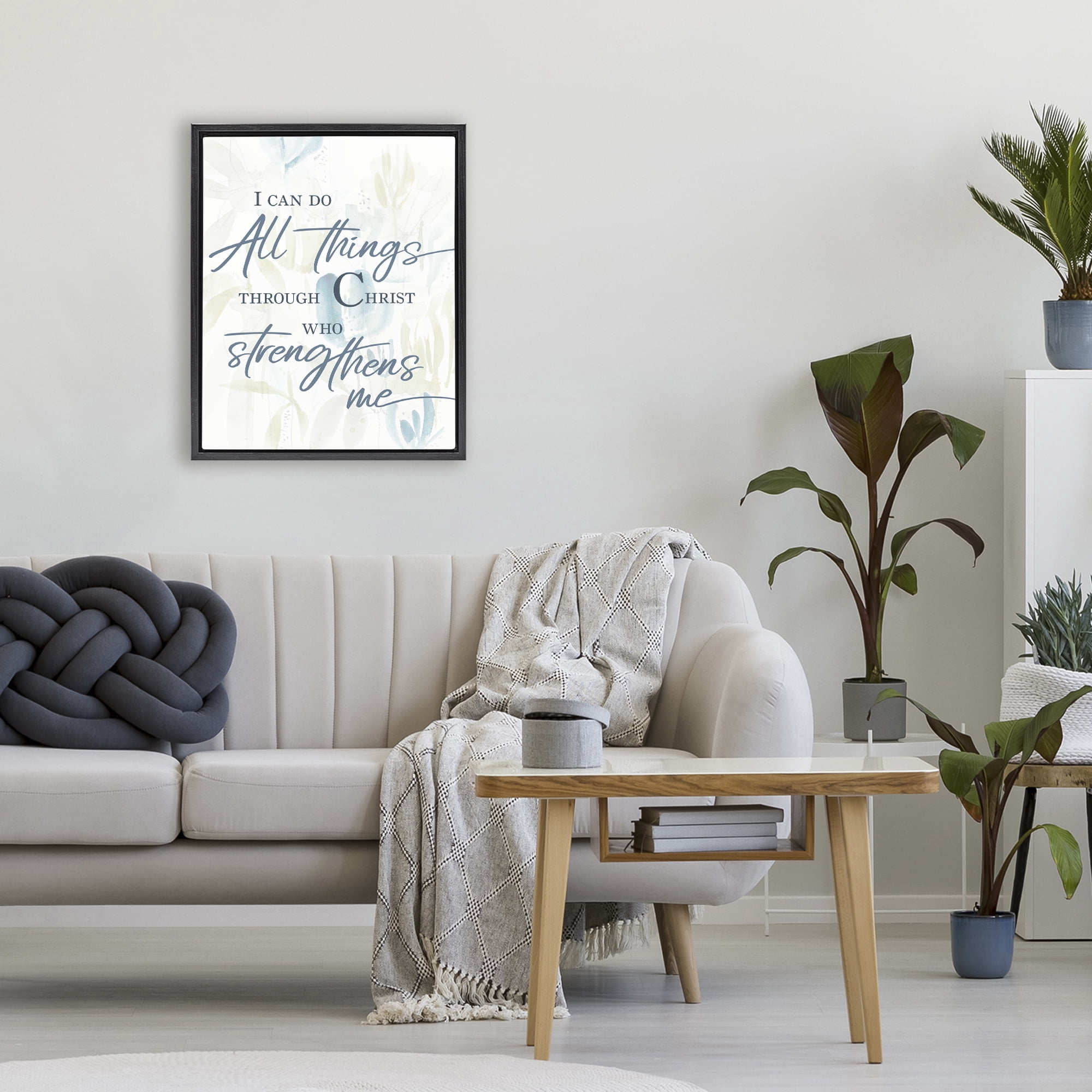 Stupell Industries All Things Through Christ Black Framed Floater Canvas Wall Art, design by Krinlox