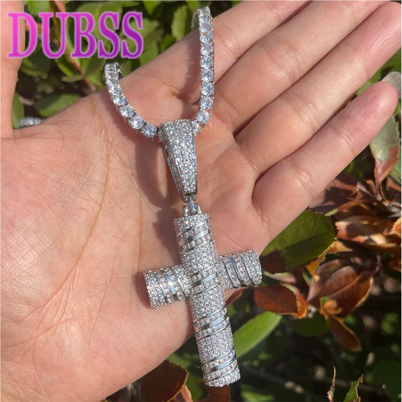 Dubss Iced Out Necklace for Men Cross Prong Setting Pendant Real Gold Plated Cubic Zirconia Charms