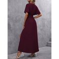 thumbnail image 2 of Red Violet V-Neck Butterfly Sleeve High Slit Maxi Dress For Women, 2 of 7