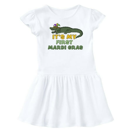 

Inktastic It s My 1st Mardi Gras Crocodile with Hat Gift Baby Girl Dress