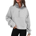 thumbnail image 2 of VV AVEORS Womens Sweatshirts Quarter Half Zip Pullover Workout Hoodies Fall Trendy Fashion 2026 Winter Fleece Jackets Sweaters With Thumb Hole Light Gray 2XL, 2 of 6