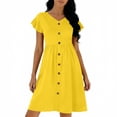 thumbnail image 5 of Guieoi Summer Dresses for Women 2026 Fashionable Solid-Color Flowy-Sleeve V-Neck Waist-Cinched Dress Yellow XXL, 5 of 8