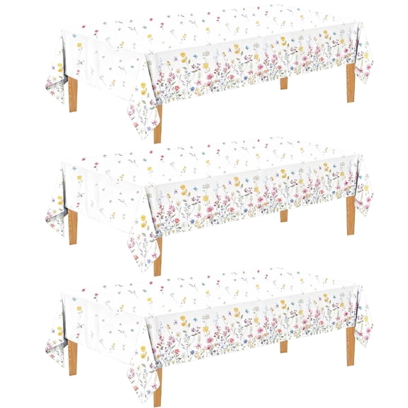 Wowhub Floral Plastic Tablecloth, 54 x 108 Inch wildflower Tablecloth Disposable for Rectangle Tables,Floral (Pack of 3)