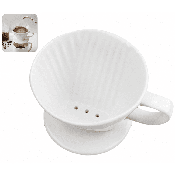 Ceramic Pour Over Coffee Dripper, Handcrafted Cone Coffee Filter Brewer with 3 Hole Design, Reusable Manual Coffee Maker for Home, Office and Camping, White