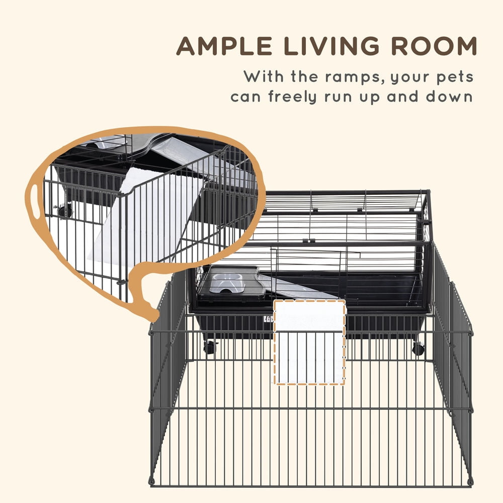 GVN Rolling Metal Rabbit, Guinea Pig, or Small Animal Hutch Cage with Main House and Run