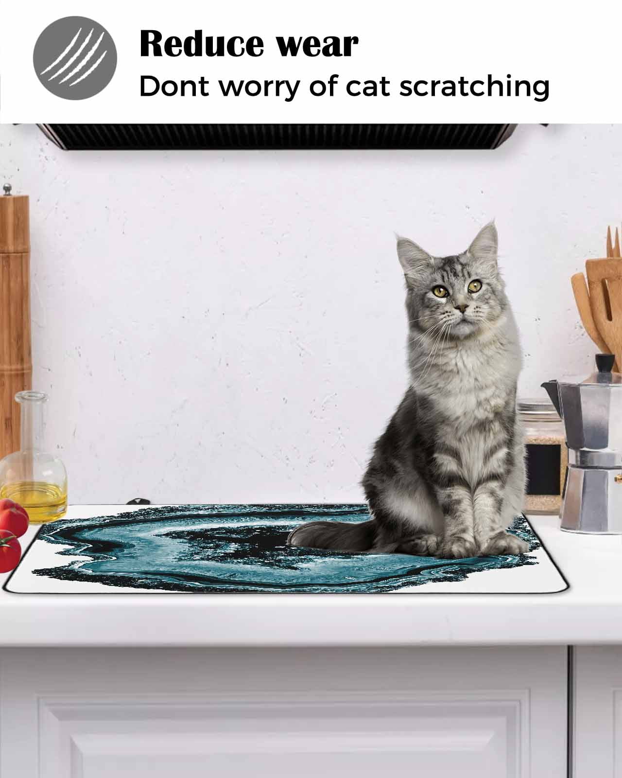 nqOlkjepod Large Induction Cooktop Protector Mat 24"x21", Abstract Marble Stove Top Covers for Electric Stove, Vintage Teal Aesthetic Agate Texture Stove Burner Cover Mats, Glass Top Stove Cover
