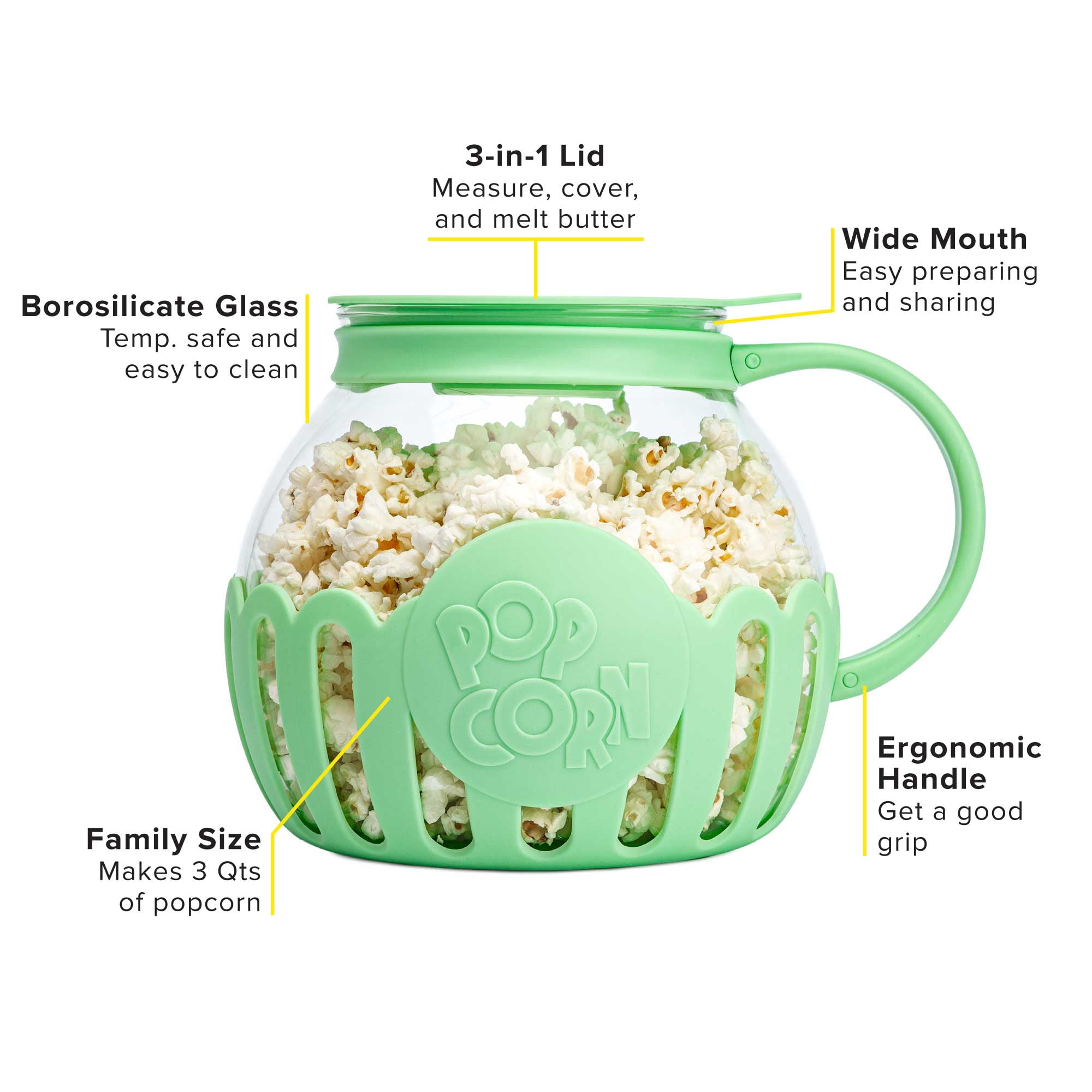 Micro-Pop Popcorn Popper, With 3-in-1 Lid - Ecolution - 3 Quart Family Size  / Teal