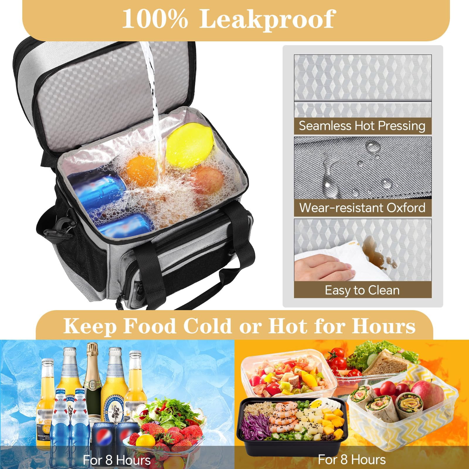 Lunch Box Cooler Bag - Expandable Insulated For Men Women Large Lunchbox Adults Work Shifts Outdoor Trips Grey 16l