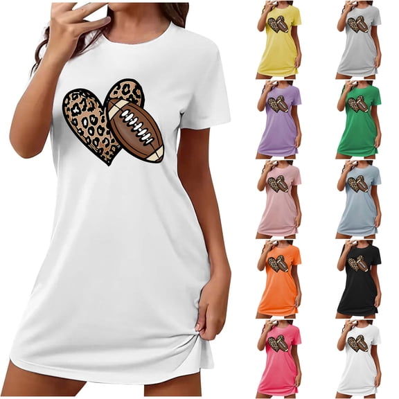 Sleep Shirts for Women Short Sleeve Sleepwear Women's Fashion Print Medium Length Dress Women's Oversized Short Nightgown Fashion Chest Print Short Sleeve Nightdress Light Blue S