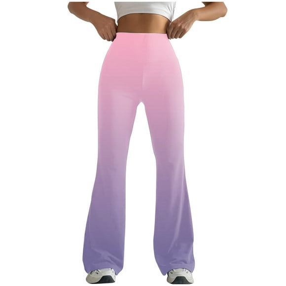 ZVAVZ Tummy Control Flare Pants Women,Women Gradient Color Flared Yoga Pants Tight Fitting Hip Trousers Butterflycra High Waist Leggings for Women on Sale Pink XXL