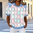 thumbnail image 6 of ZVAVZ Funny Easter Shirts for Women Waffle Knit Bunny Egg Print Tshirt Cute Graphic Short Sleeve Patchwork Pullover Tops Comfy Holiday Top Hot Pink,L, 6 of 7