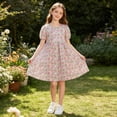thumbnail image 4 of Bxsruta Girls Casual A Line Dress Short Sleeve Breathable Cotton Summer Dress for Kids Loose Fit Puff Sleeve Round Neck Pull on Dress for School Play Daily Wear Ages 5-15, 4 of 6