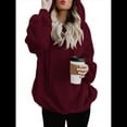 thumbnail image 2 of Sudadera con Capucha Extragrande para Mujer con Bolsillos, Sudadera de Forro Afelpado, Chaqueta A Cuadros, Abrigo. Vino Tinto XXXL, 2 of 6