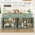 thumbnail image 4 of Hiphuta 63"Extended Wide Large Buffet Cabinet with 2 Drawers, Modern Coffee Bar Sideboard with Dusty-proof Base for Living Room and Entryway, Green, 4 of 7