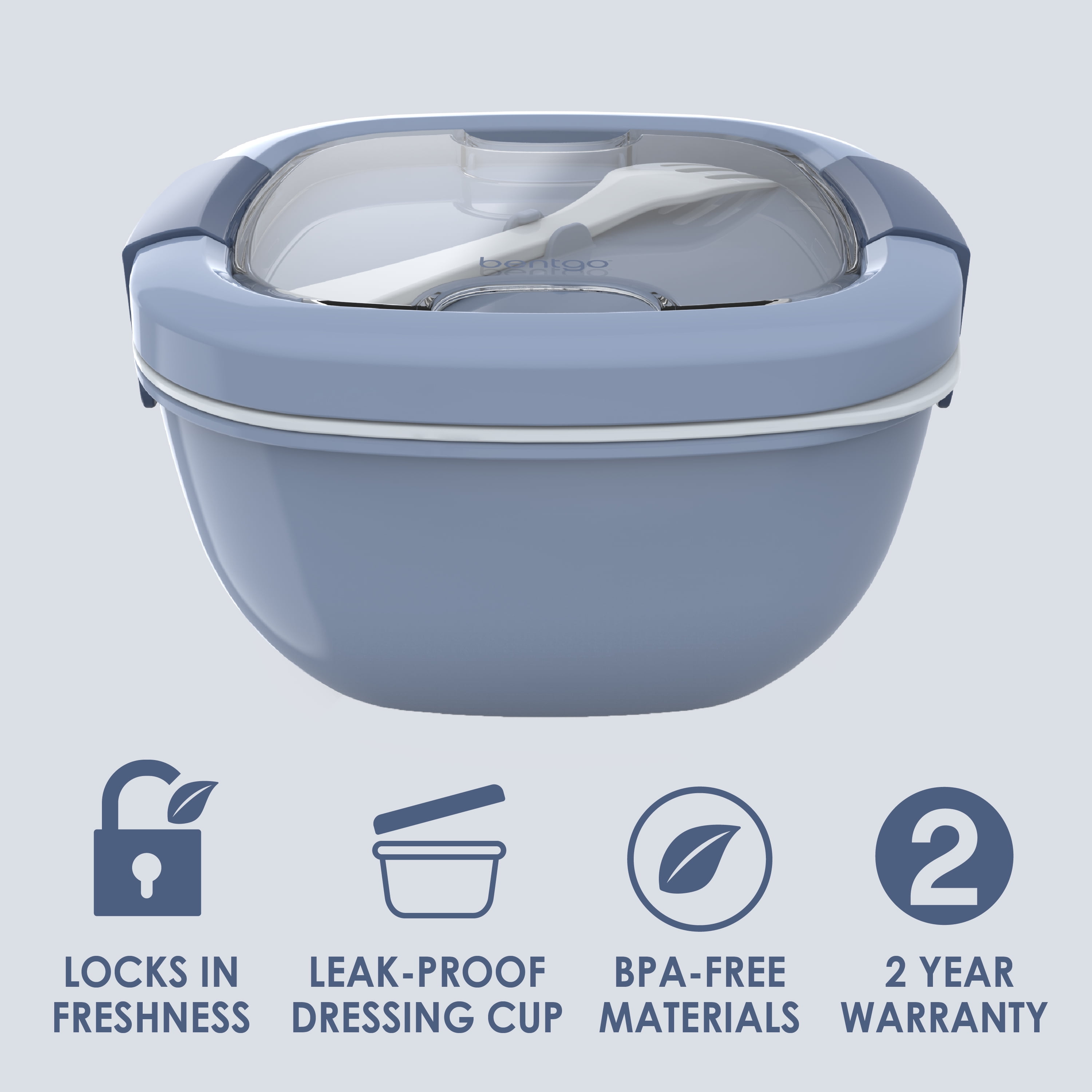 (4 pack) Bentgo Plastic Salad Container 5-Compartment Slate 54 oz or 6.75 Cups. (BGOSAL-S), Made for Portable Food Storage and Lunch Transportation