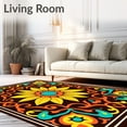 thumbnail image 2 of ODIKA 6'x9' Machine Washable Non-Slip Area Rug, Whimsical Sunflower Burst with Interlocking Scrollwork High Traffic Rug, Brown, 640396, 2 of 7