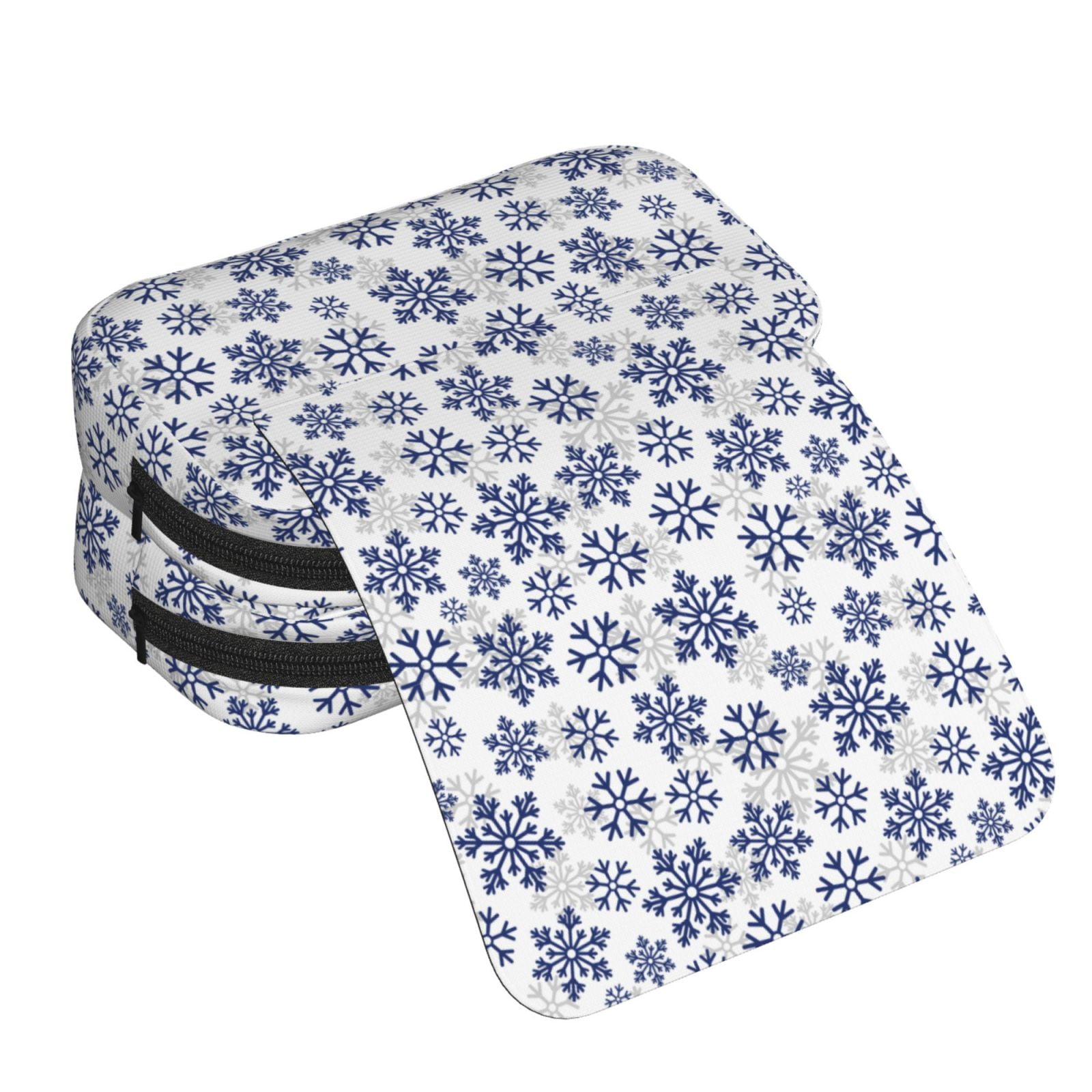 Rateoe Dark Blue Snowflakes Pattern Double Clamshell Pen Case, Storage Organizer with Two Zipper Compartments– Holds Up to 50 Pencils & Pens