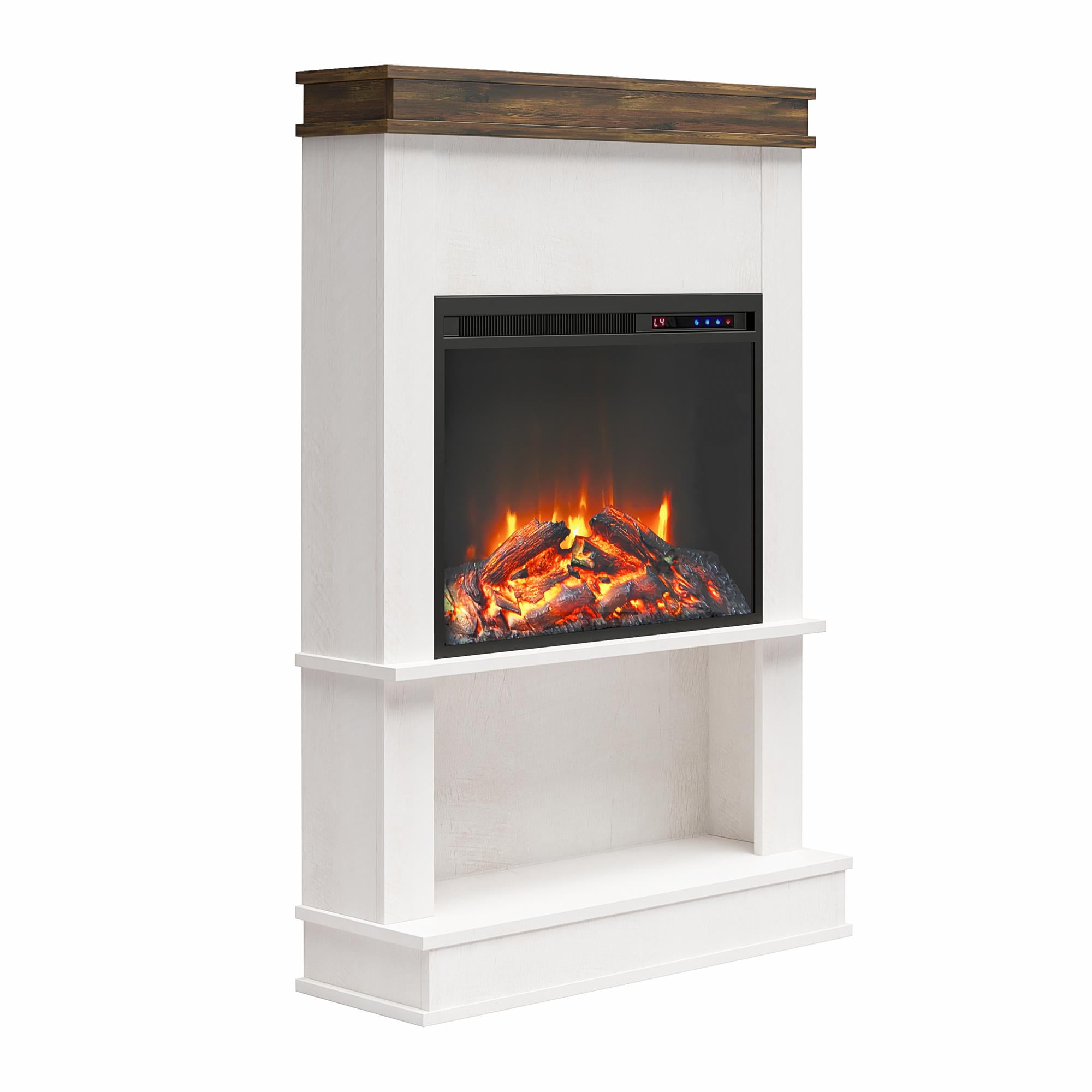 Mateo Electric Fireplace with Mantel and Open Shelf, Ivory Oak with Rustic