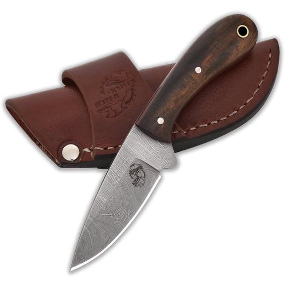 Knives Ranch Handmade EDC Knife - Full Tang Damascus Steel - IRW Handle - Horizontal Carry Cowboy Sheath Snug Fit (4404-IRW)