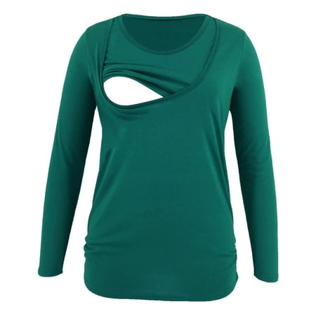 

TUOBARR Maternity Clothes Maternity O-Neck Solid Long Sleeve Breast-Feeding Pregnant Woman Nursing Blouse
