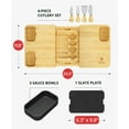 thumbnail image 3 of Extra Large Bamboo Charcuterie Boards - Large Charcuterie Board Set w/ 3 Sauce Bowls, 4 Knives & Slate Plate - Unique Cheese Board & Serving Tray with Bread & Butter Plates - Ideal Housewarming Gift, 3 of 9