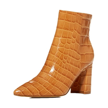 

Marc Fisher LTD Womens Daith Leather Embossed Dress Boots Tan 6.5 Medium (B M)