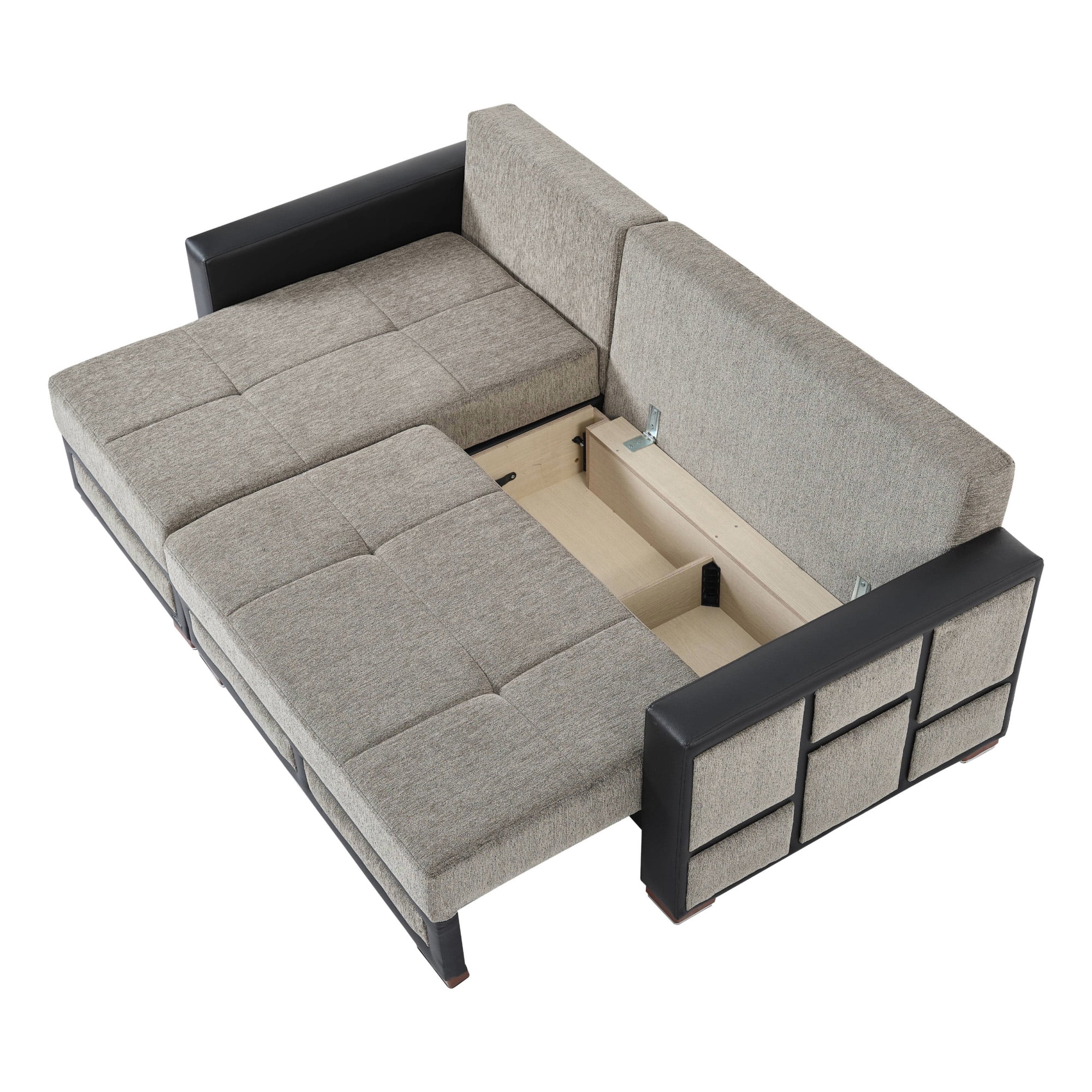 Ottomanson 96" Convertible Sectional Sofa with Storage, Chenille L-Shaped Couch for Living Room, Gray