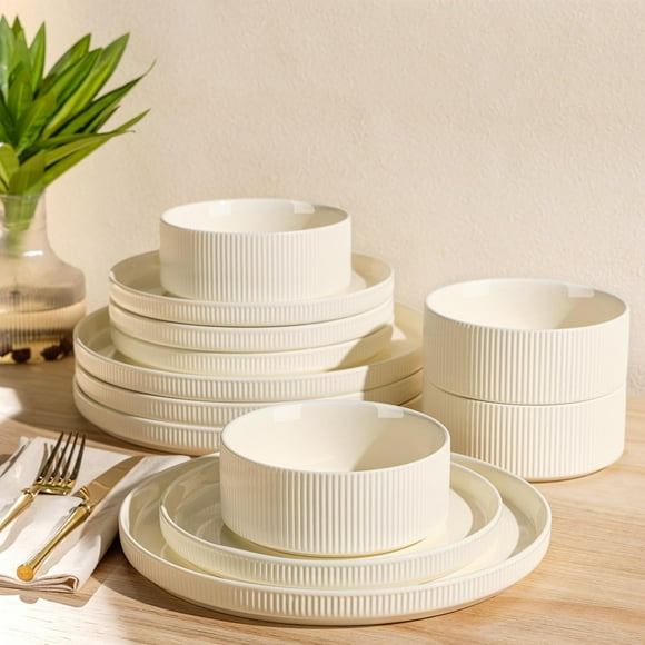 Juego de vajilla theterra de 12 piezas de porcelana beige para 4 personas