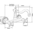 thumbnail image 5 of Grifo de cocina de pared con lavabo de cerámica de latón vintage con mezclador de fregadero antiguo de agua fría y caliente (antiguo), 5 of 5