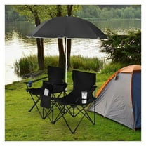 Folding Picnic Chair Double with Umbrella, Portable Outdoor Loveseat for 2, Cooler Bag & Side Pocket - Beach, Patio, Backyard