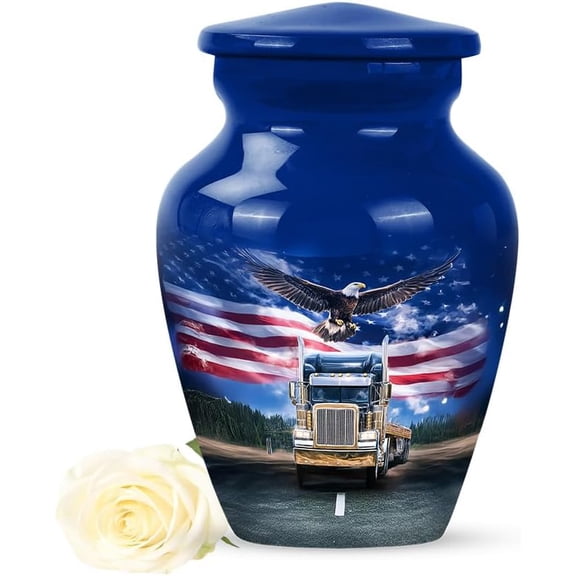 Mini American Eagle Truck Urn, Small Urns for Human Ashes Keepsake, Mini Cremation Urns for Ashes for Women, Patriotic Urns for Human Ashes Adult Male, (Size 3 Inch, 1 Pc)