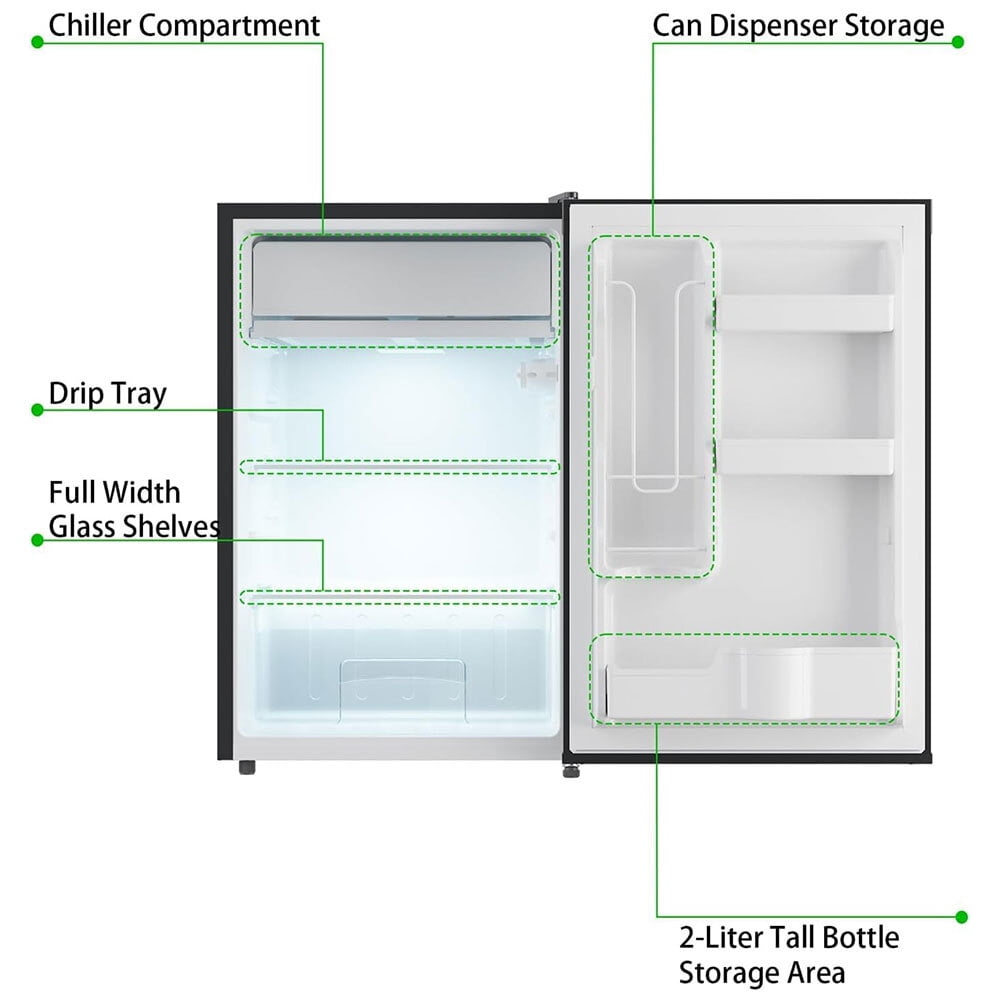 KATIDAP 4.3 Cu. Ft Mini Fridge With Freezer, Single Door Mini Fridge, 7 Settings Adjustable Thermostat, Mini Refrigerator for Bedroom,Rv, Office, Dorm, Black