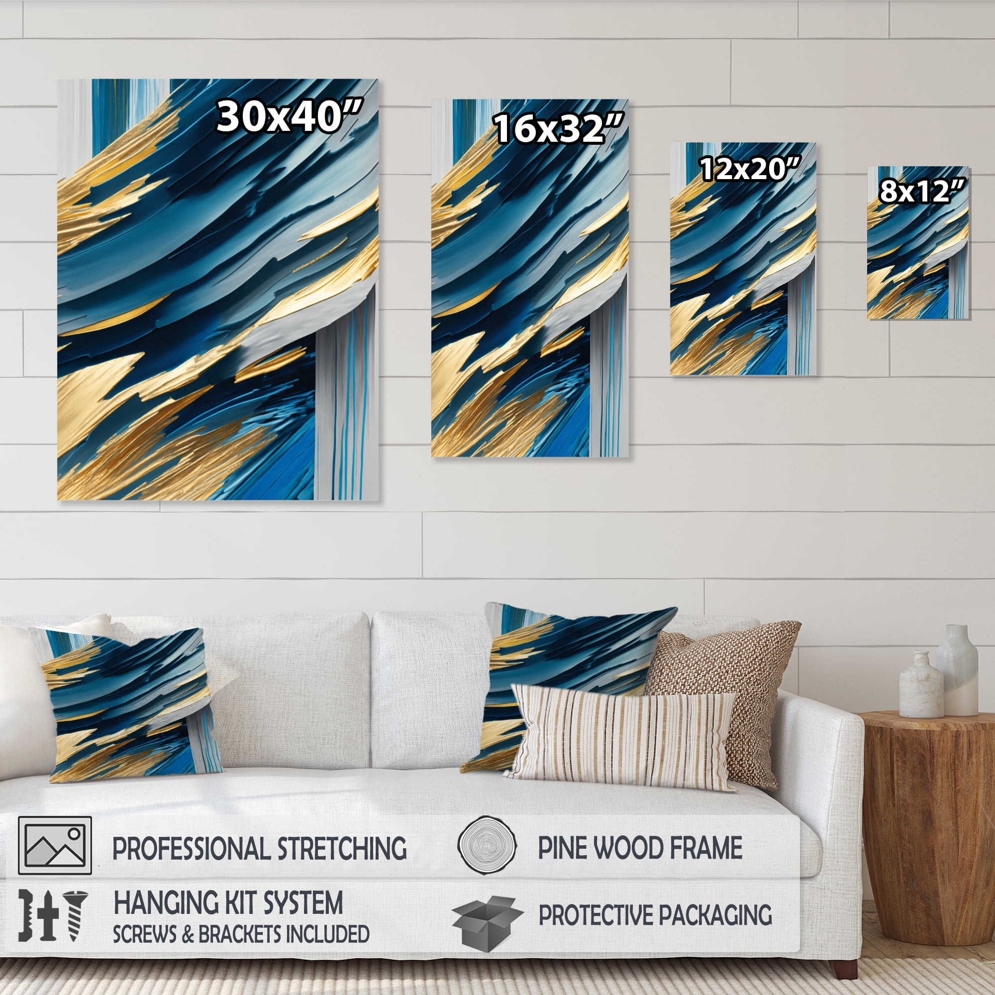 Designart Bold Blue Brush Strokes II Canvas Wall Art