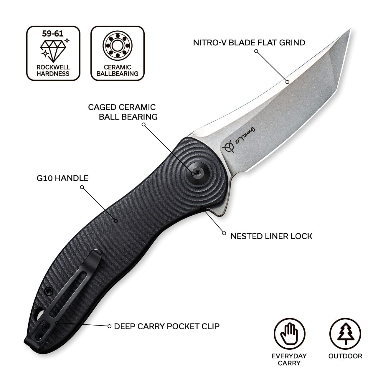 CIVIVI Pocket Folding Knife 3.24" Nitro-V Blade, Jim O’Young Synergy 3 Liner Lock Knife C20075B-1