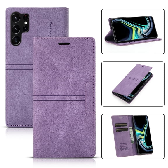 Nalacover for Samsung Galaxy S23 Ultra Wallet Case, Premium PU Leather + Soft Silicone Shockproof Magnetic Closure Flip Folio Cover with Kickstand Card Slots Holder Protective Case, Purple