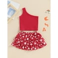 thumbnail image 2 of Niusricy 4th of July Clothes for Baby Girls 6M 12M 18M 2T 3T 4T Toddler Solid Color Cropped Vest One Shoulder Sleeveless Tank Tops Stars Print Rufflesshion 2Pcs Summer Outfits Sets for Party, 2 of 8