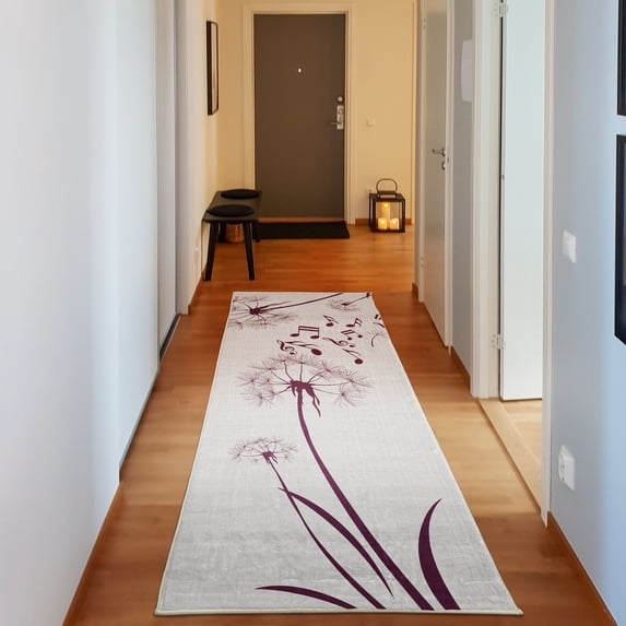 Music Decorative Rug, Flying Dandelions Notes Summer Spring Meadow Silhouette Softness Simple Print, Quality Carpet for Bedroom Dorm and Living Room, 6 Sizes, Dark Purple, by Ambesonne