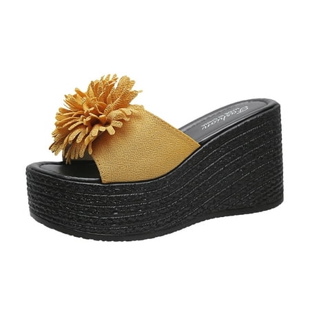

YanHoo Platform Sandals for Women - Platform Wedges Sandals - Womens Slip On Platform Slides - Comfy Open Toe Platform Sandals Summer Casual Flatform Platform Wedge Slides for Women