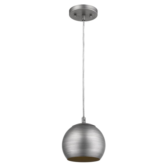 Latitude 1-Light Hand Painted Weathered Pewter Pendant With Gold Interior Shade (7")