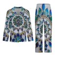 thumbnail image 3 of Retro Mandala Glass Flower Women's Long Sleeve Flannel Pajama Set Sleepwear S, 3 of 5